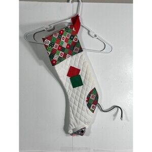 Annalee Peekaboo Mouse Christmas Stocking VTG White Patchwork 1960s READ